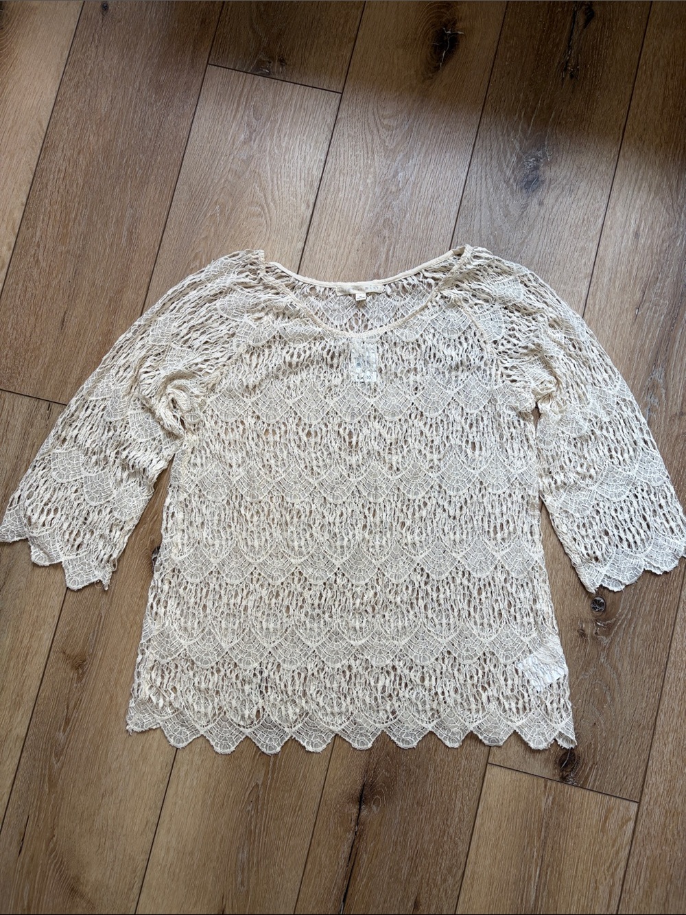 Crochet Lace Boho Hippie Top Ivory Open Knit Cottagecore Romantic Sz XL